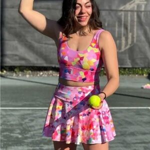 Dena Lyons Colorful Geometric Tennis / Pickleball Skort in Excellent Condition